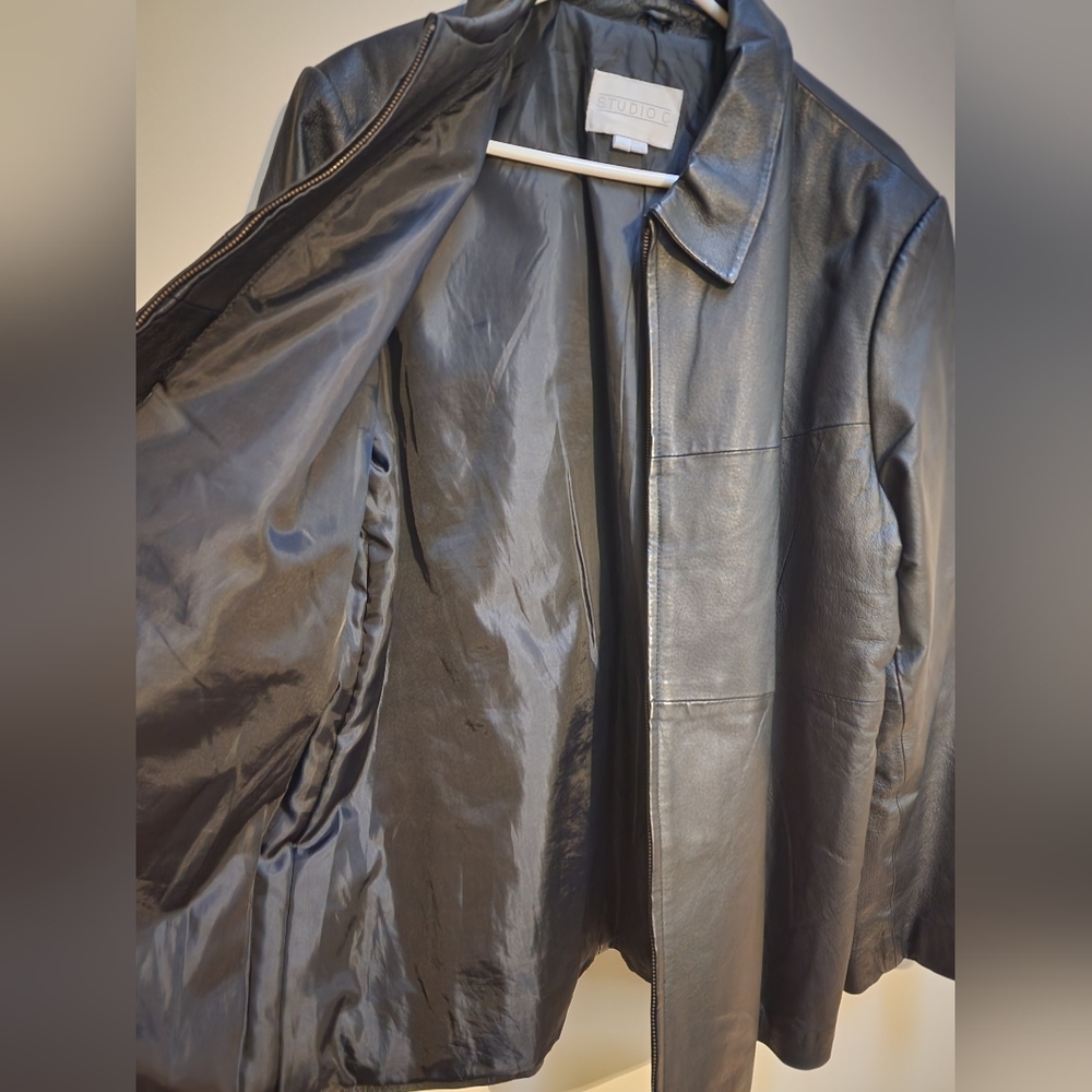 Black Leather Jacket Coat XL Studio C - Picture 4 of 7